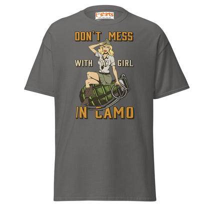 Don’t Mess With a Girl in Camo T-Shirt | Retro Army Tee - Charcoal - T-Shirts Online