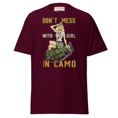 Don’t Mess With a Girl in Camo T-Shirt | Retro Army Tee - Maroon - T-Shirts Online