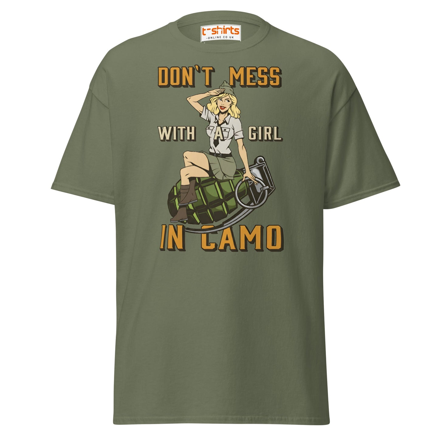 Don’t Mess With a Girl in Camo T-Shirt | Retro Army Tee - Military Green - T-Shirts Online