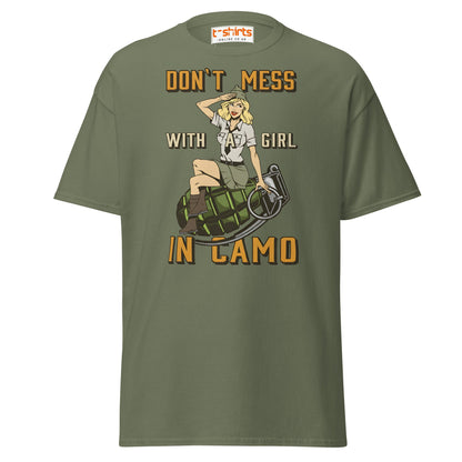Don’t Mess With a Girl in Camo T-Shirt | Retro Army Tee - Military Green - T-Shirts Online
