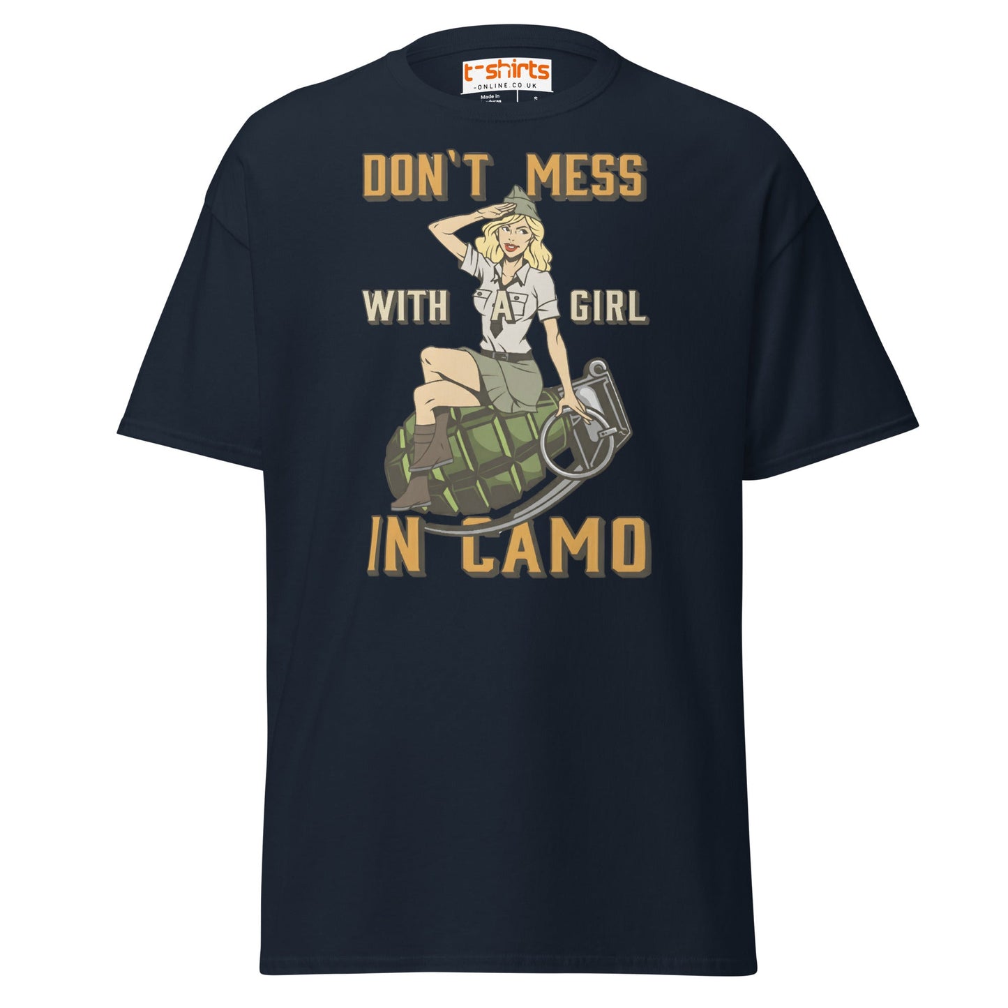 Don’t Mess With a Girl in Camo T-Shirt | Retro Army Tee - Navy - T-Shirts Online