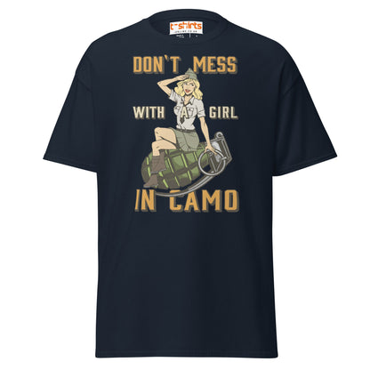 Don’t Mess With a Girl in Camo T-Shirt | Retro Army Tee - Navy - T-Shirts Online