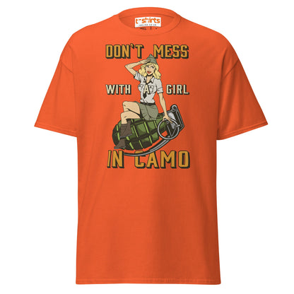 Don’t Mess With a Girl in Camo T-Shirt | Retro Army Tee - Orange - T-Shirts Online
