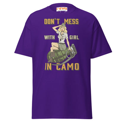 Don’t Mess With a Girl in Camo T-Shirt | Retro Army Tee - Purple - T-Shirts Online