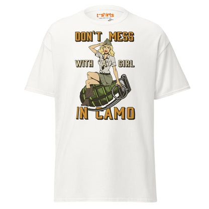 Don’t Mess With a Girl in Camo T-Shirt | Retro Army Tee - White - T-Shirts Online