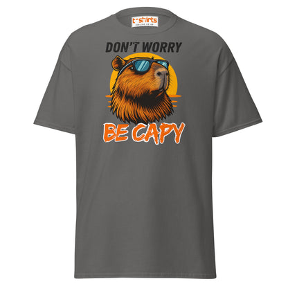 Don't Worry Be Capy T-Shirt - Charcoal - T-Shirts Online