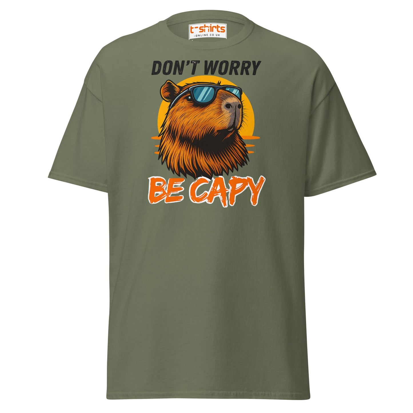 Don't Worry Be Capy T-Shirt - Military Green - T-Shirts Online