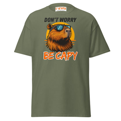 Don't Worry Be Capy T-Shirt - Military Green - T-Shirts Online