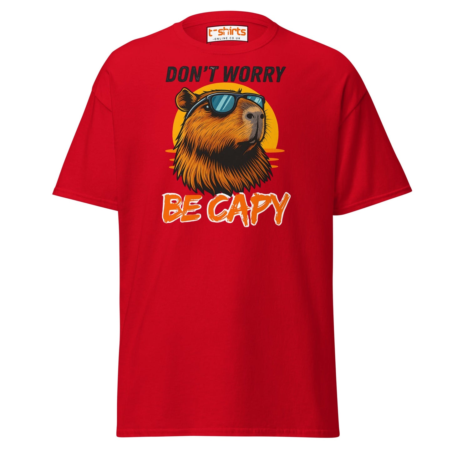 Don't Worry Be Capy T-Shirt - Red - T-Shirts Online