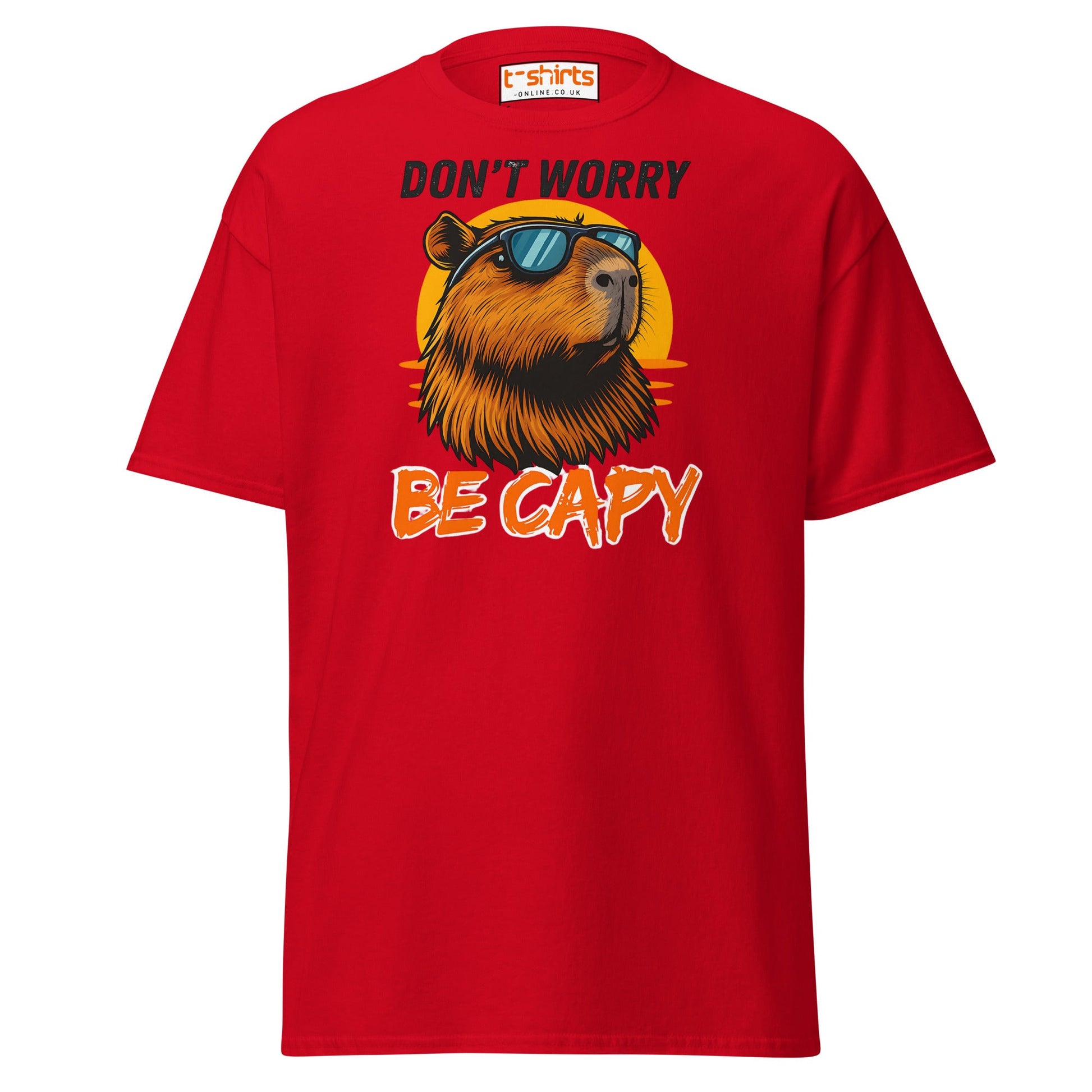 Don't Worry Be Capy T-Shirt - Red - T-Shirts Online