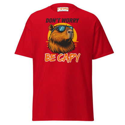 Don't Worry Be Capy T-Shirt - Red - T-Shirts Online