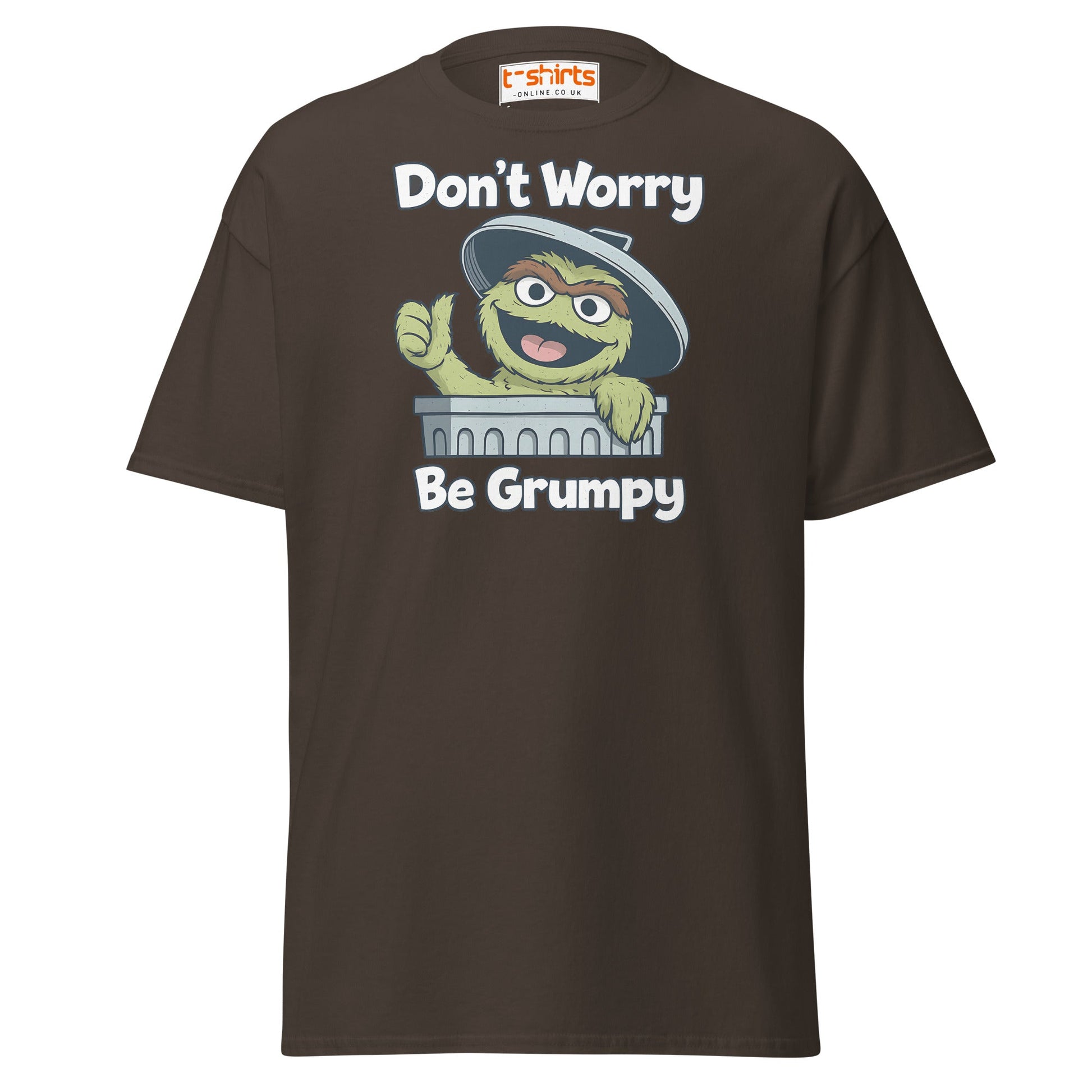 Don’t Worry Be Grumpy T-Shirt – Funny Cartoon Tee - Dark Chocolate - T-Shirts Online
