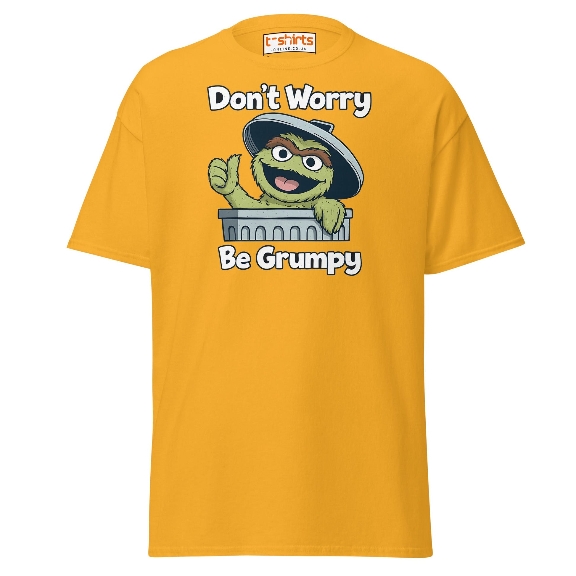 Don’t Worry Be Grumpy T-Shirt – Funny Cartoon Tee - Gold - T-Shirts Online