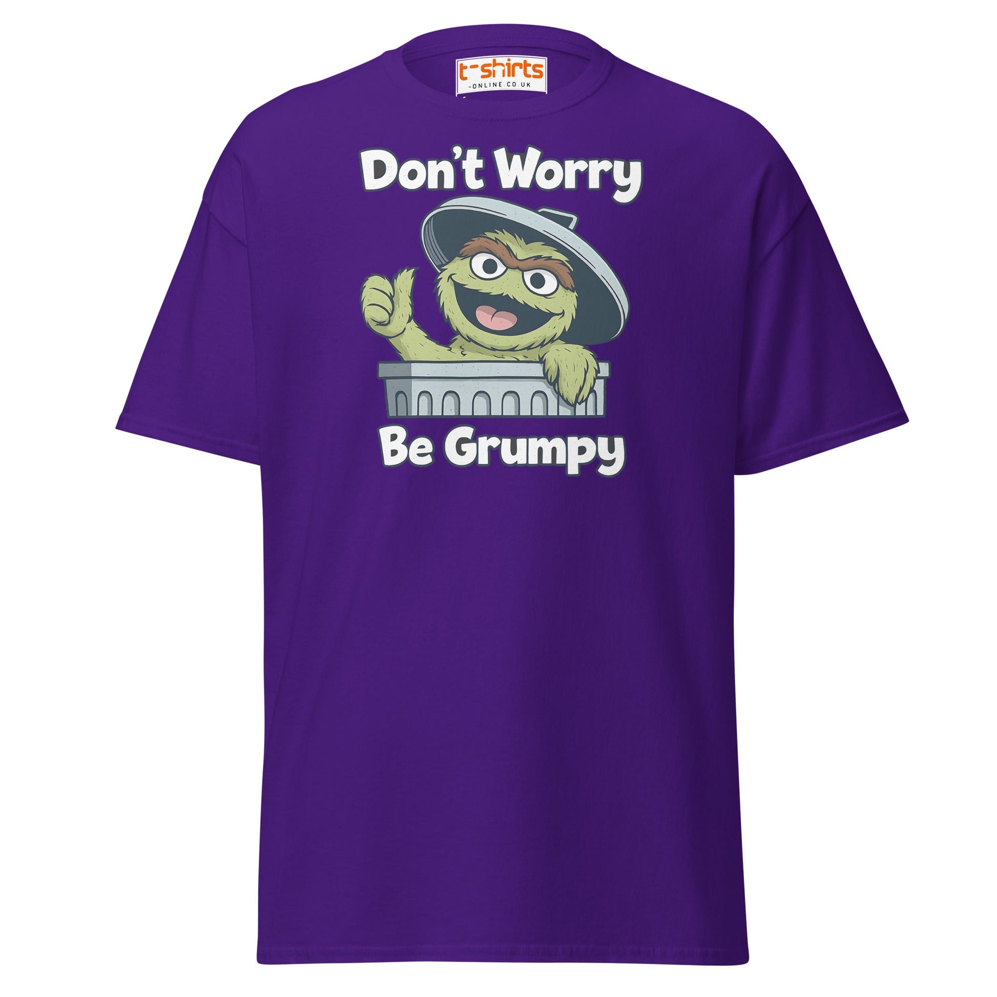 Don’t Worry Be Grumpy T-Shirt – Funny Cartoon Tee - Purple - T-Shirts Online