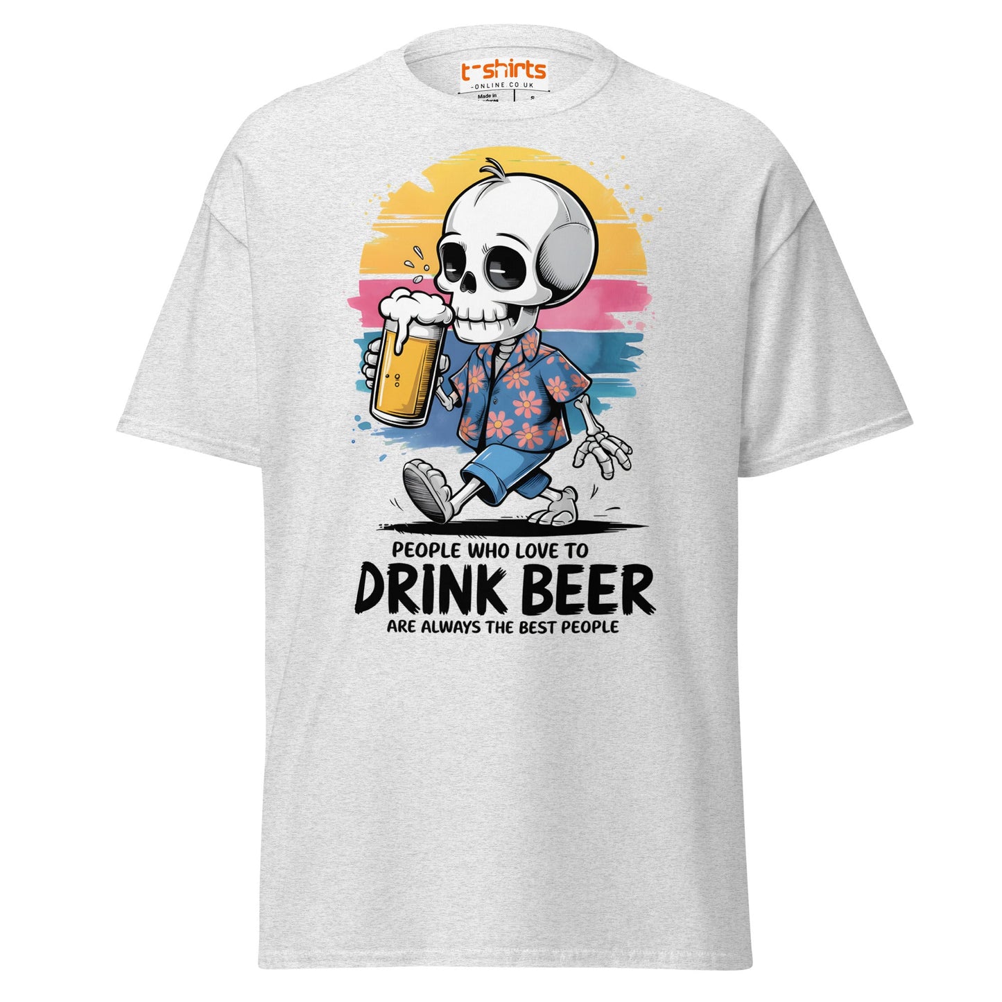 Drink Beer Skeleton T-Shirt | Funny Party Tee - Ash - T-Shirts Online