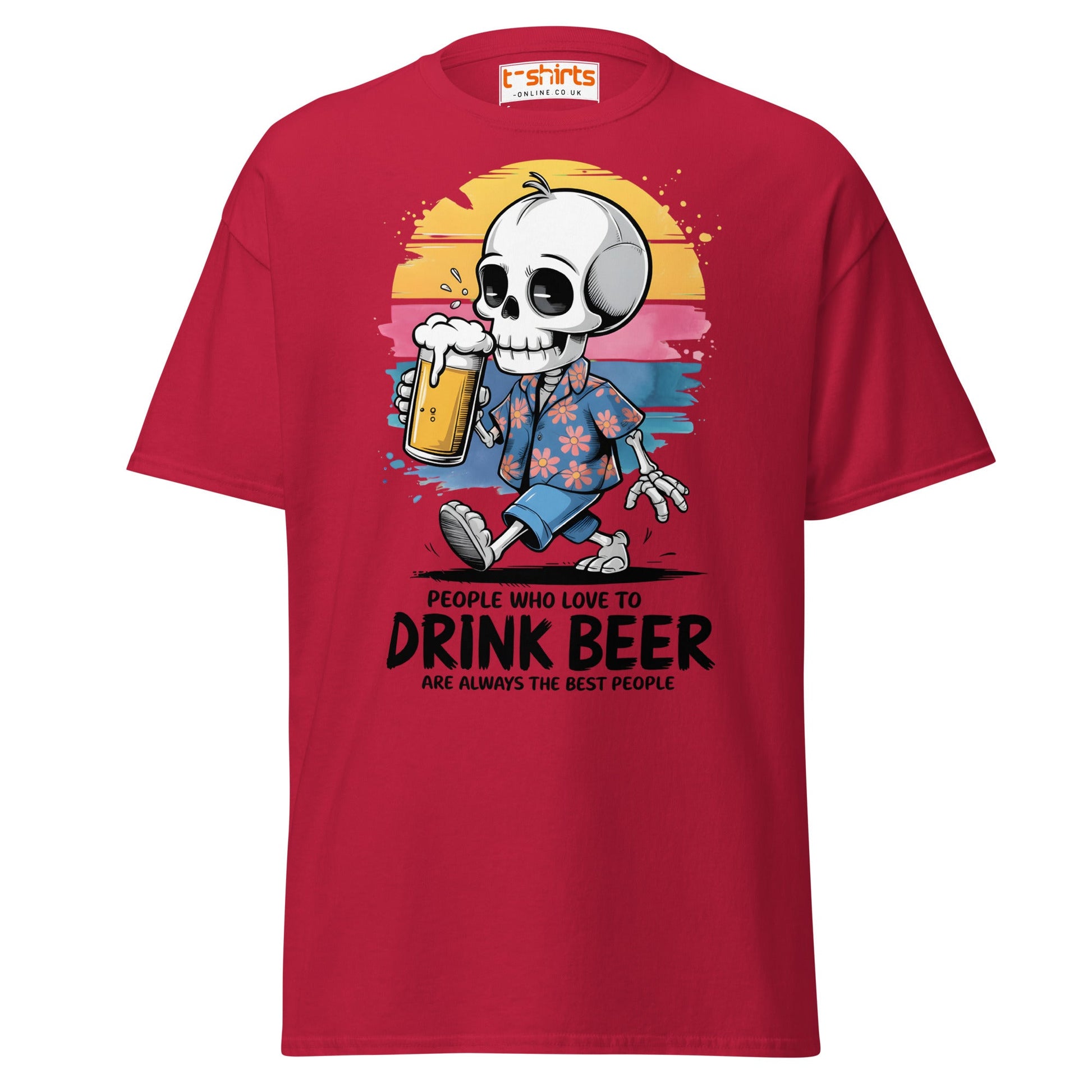 Drink Beer Skeleton T-Shirt | Funny Party Tee - Cardinal - T-Shirts Online