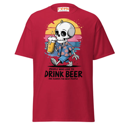 Drink Beer Skeleton T-Shirt | Funny Party Tee - Cardinal - T-Shirts Online