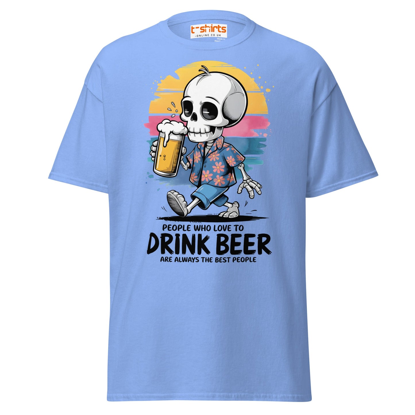 Drink Beer Skeleton T-Shirt | Funny Party Tee - Carolina Blue - T-Shirts Online
