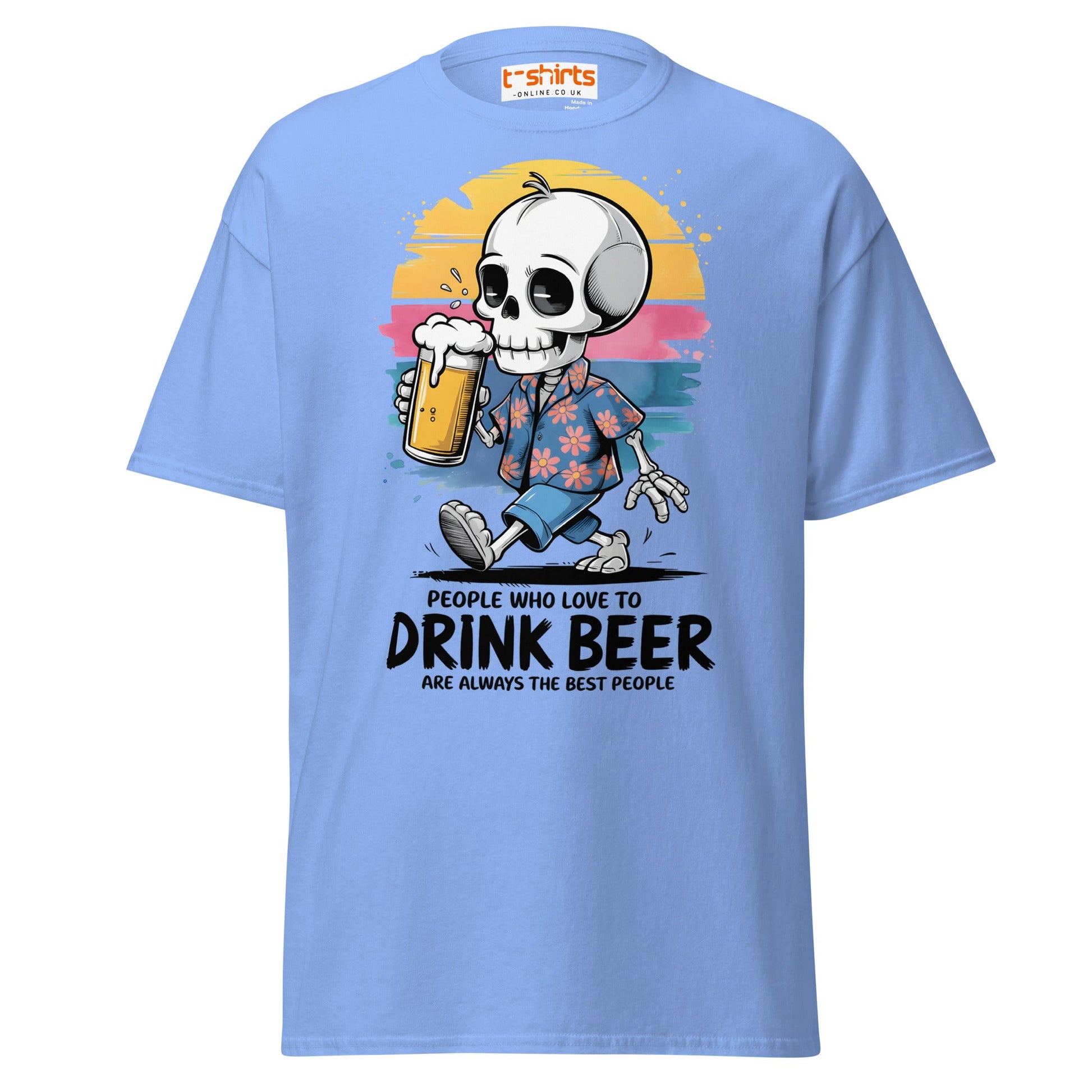 Drink Beer Skeleton T-Shirt | Funny Party Tee - Carolina Blue - T-Shirts Online
