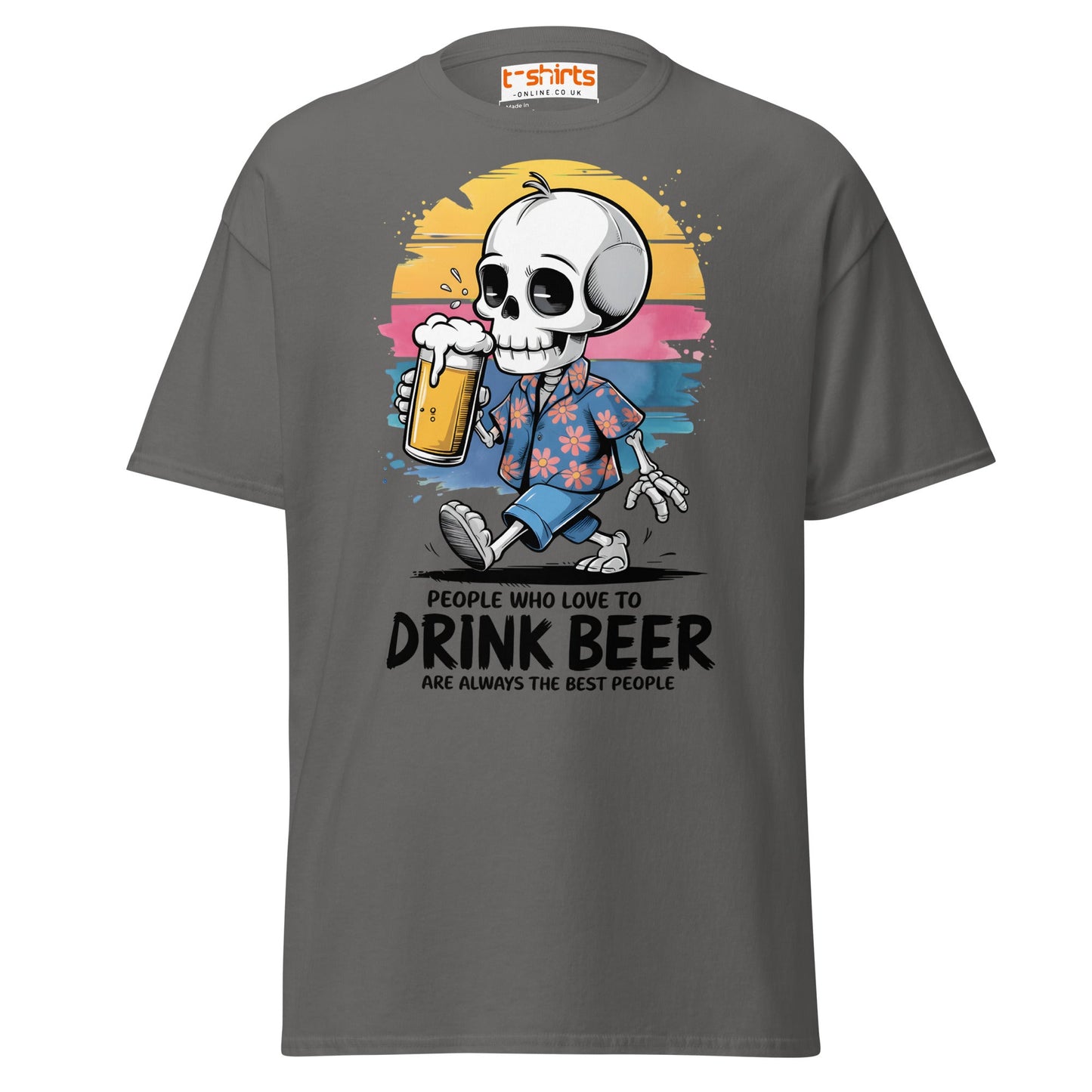 Drink Beer Skeleton T-Shirt | Funny Party Tee - Charcoal - T-Shirts Online