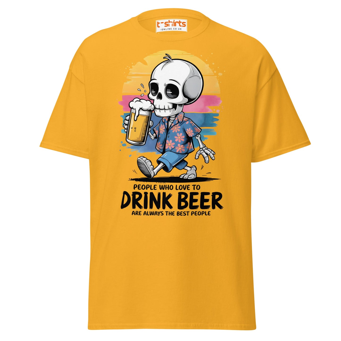 Drink Beer Skeleton T-Shirt | Funny Party Tee - Gold - T-Shirts Online