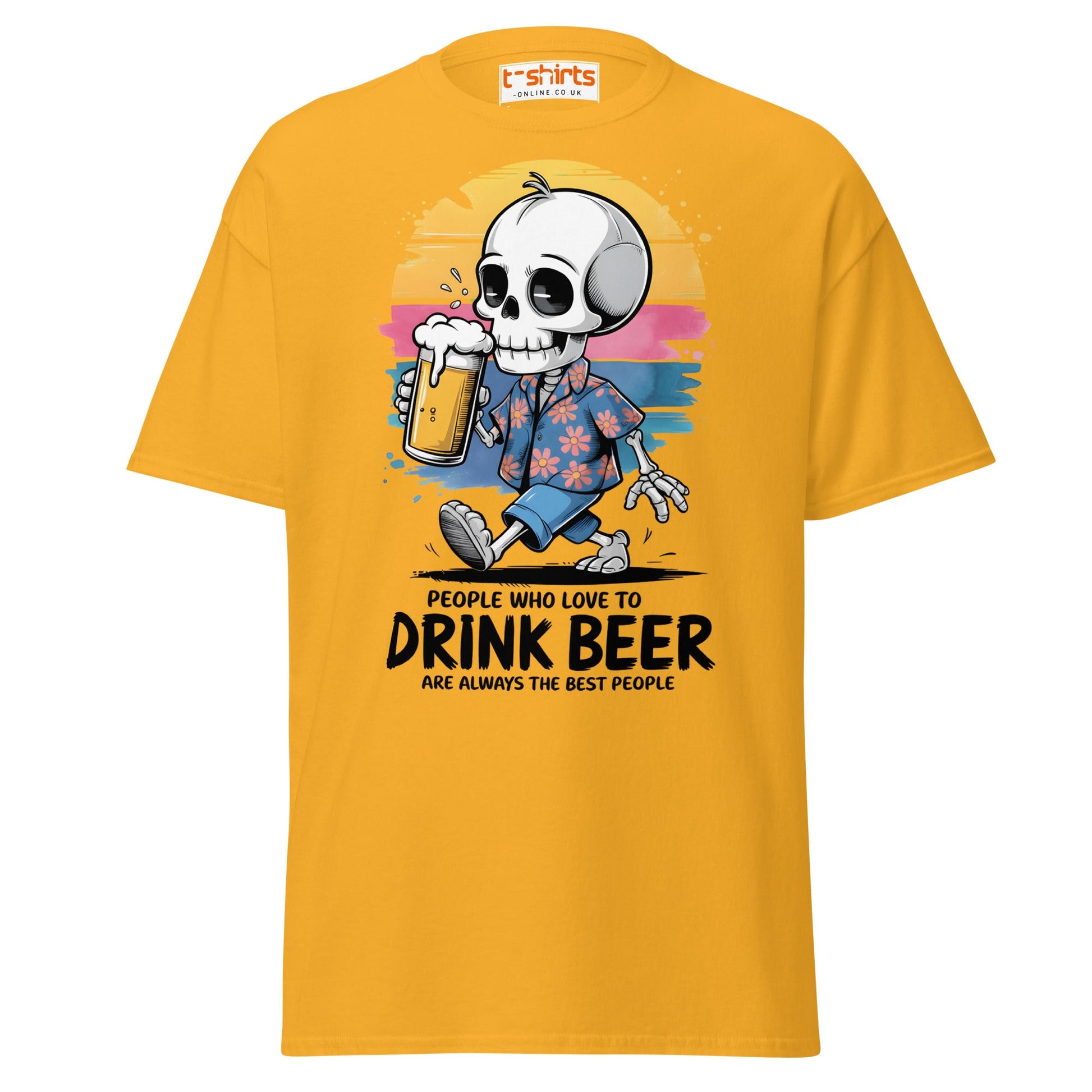 Drink Beer Skeleton T-Shirt | Funny Party Tee - Gold - T-Shirts Online