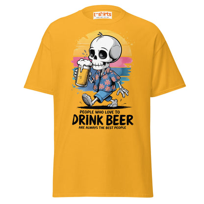 Drink Beer Skeleton T-Shirt | Funny Party Tee - Gold - T-Shirts Online