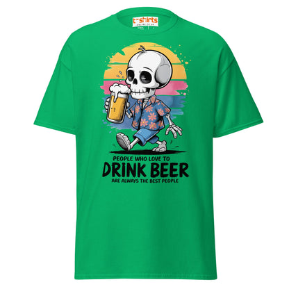 Drink Beer Skeleton T-Shirt | Funny Party Tee - Irish Green - T-Shirts Online