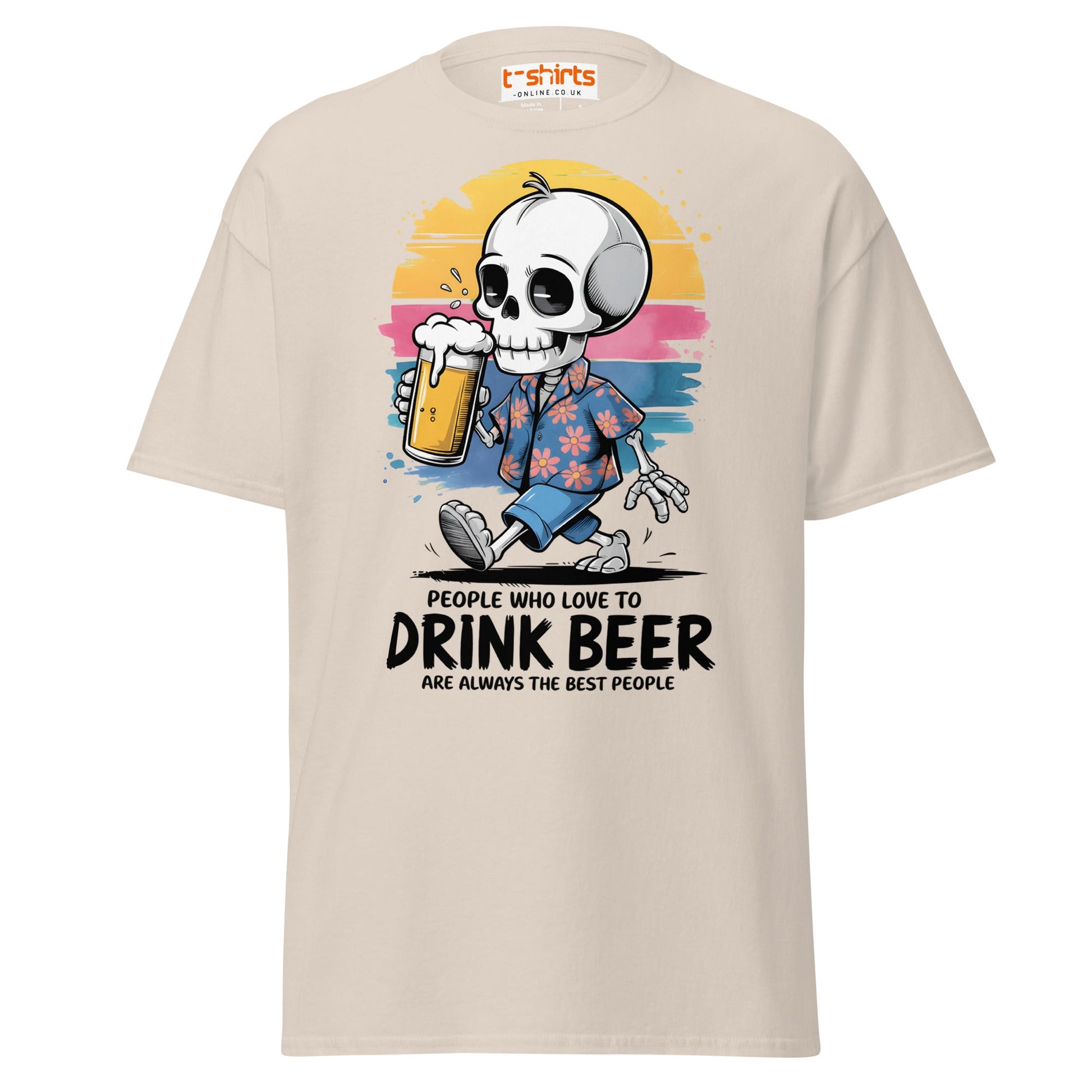 Drink Beer Skeleton T-Shirt | Funny Party Tee - Natural - T-Shirts Online