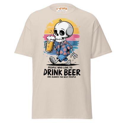 Drink Beer Skeleton T-Shirt | Funny Party Tee - Natural - T-Shirts Online