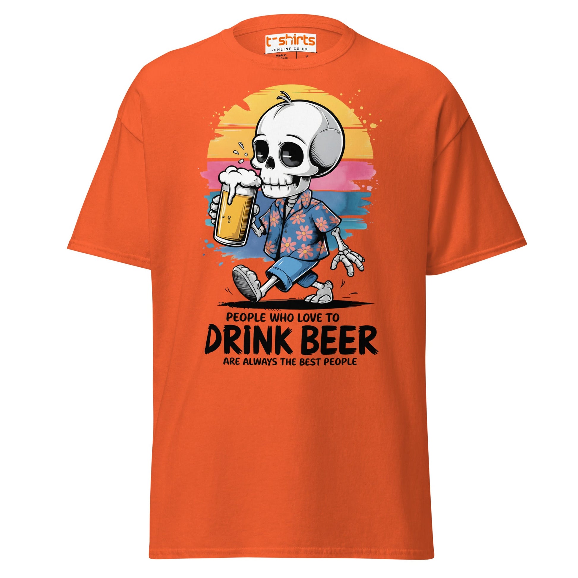 Drink Beer Skeleton T-Shirt | Funny Party Tee - Orange - T-Shirts Online