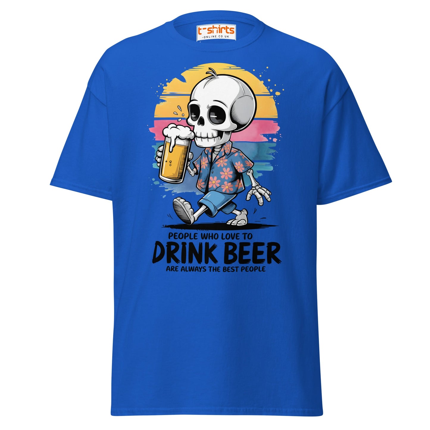 Drink Beer Skeleton T-Shirt | Funny Party Tee - Royal - T-Shirts Online