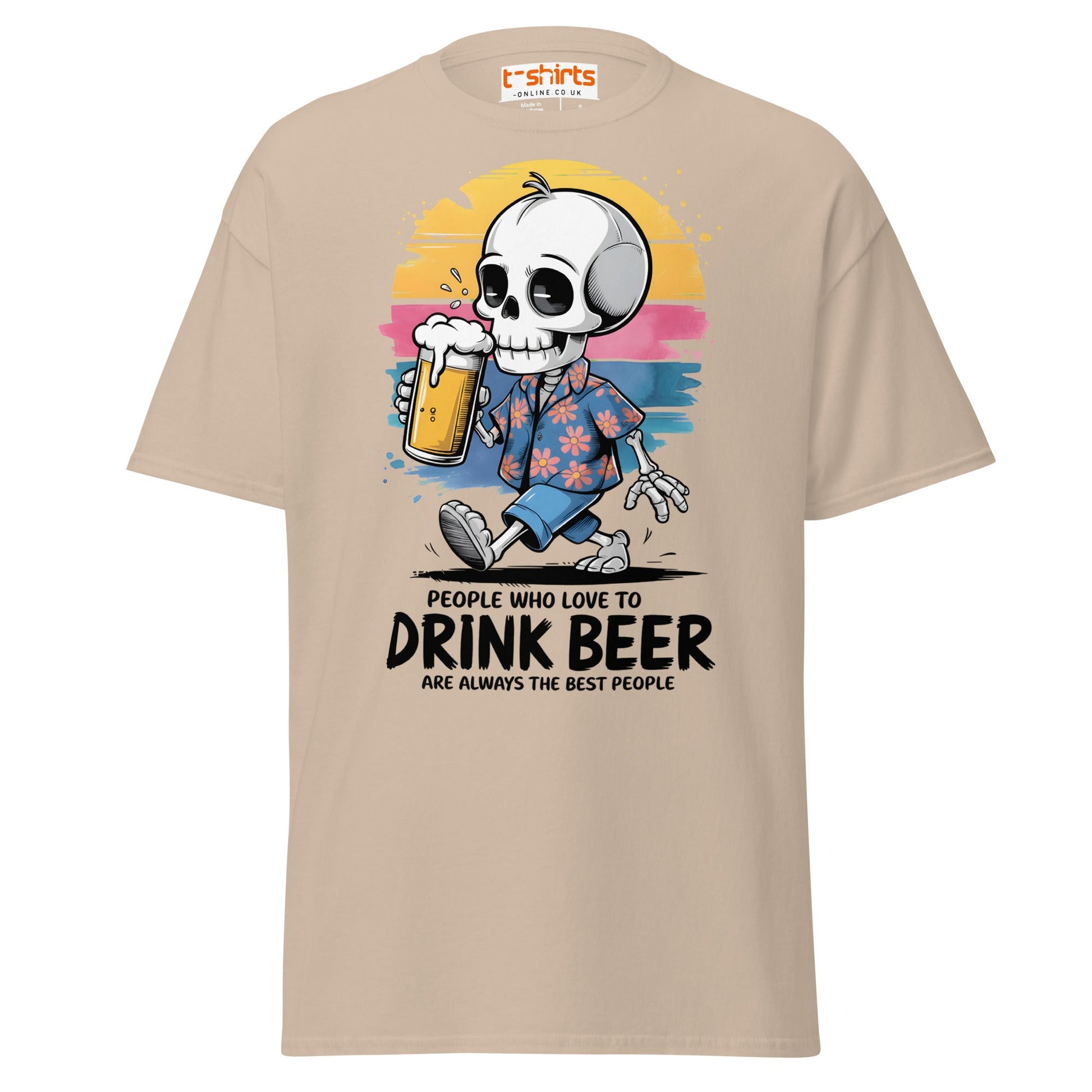 Drink Beer Skeleton T-Shirt | Funny Party Tee - Sand - T-Shirts Online