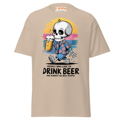 Drink Beer Skeleton T-Shirt | Funny Party Tee - Sand - T-Shirts Online