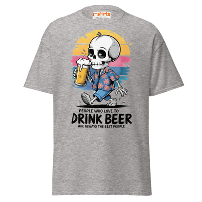 Drink Beer Skeleton T-Shirt | Funny Party Tee - Sport Grey - T-Shirts Online