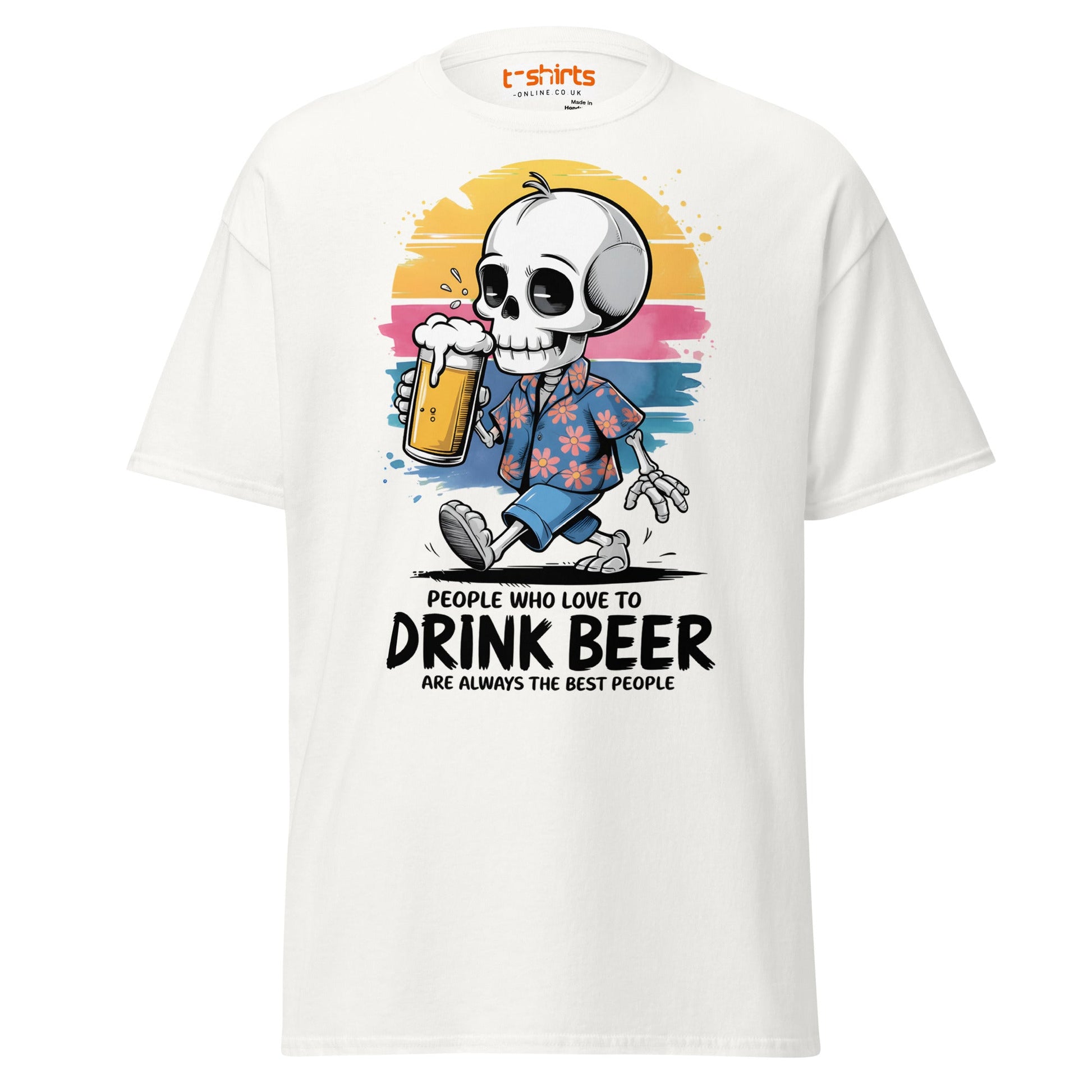 Drink Beer Skeleton T-Shirt | Funny Party Tee - White - T-Shirts Online