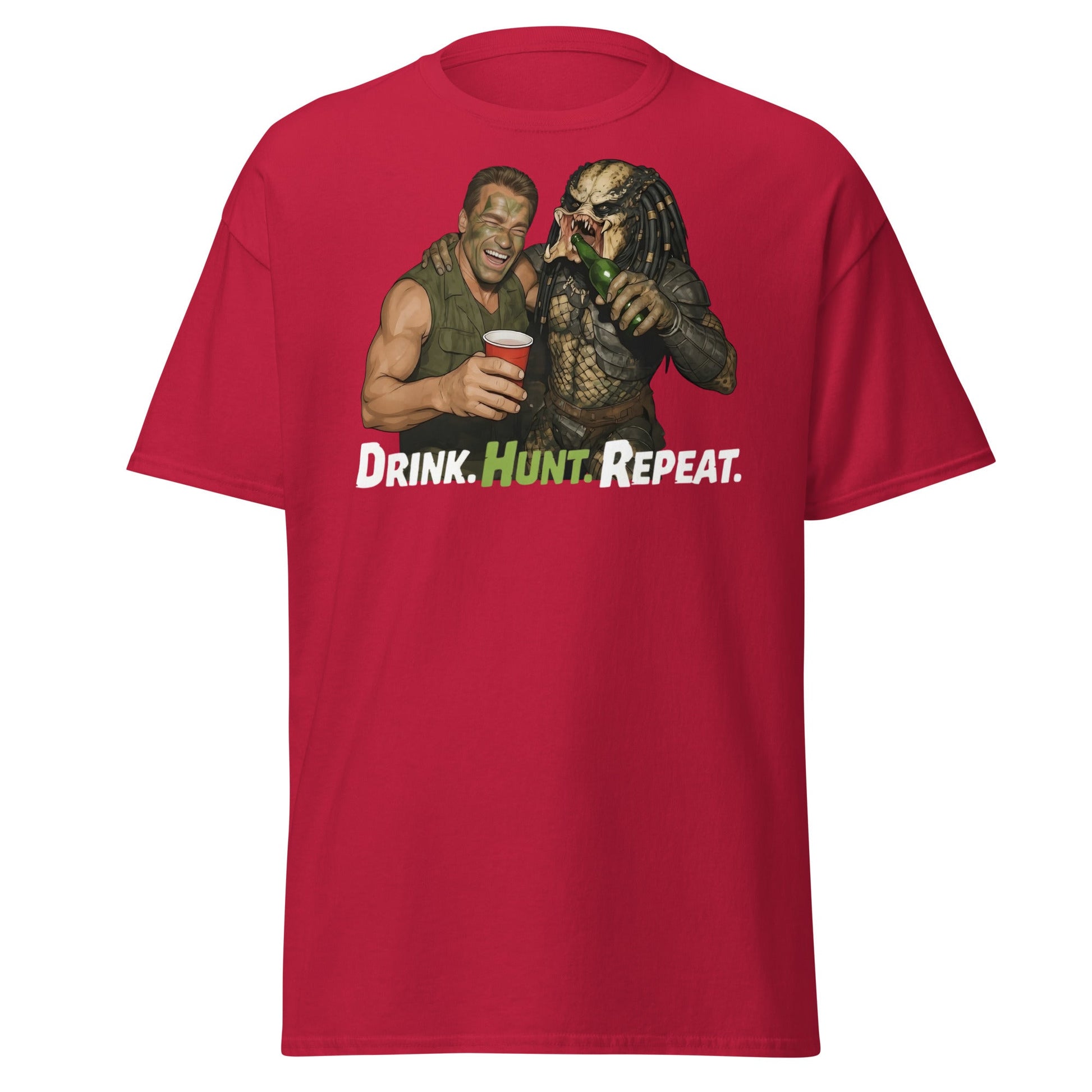 Drink Hunt Repeat T-Shirt | Funny Predator & Arnold Tee - Cardinal - T-Shirts Online