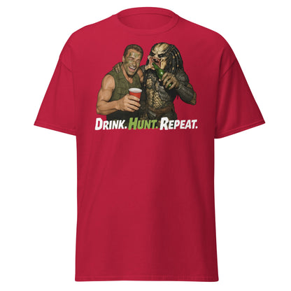 Drink Hunt Repeat T-Shirt | Funny Predator & Arnold Tee - Cardinal - T-Shirts Online