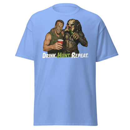 Drink Hunt Repeat T-Shirt | Funny Predator & Arnold Tee - Carolina Blue - T-Shirts Online