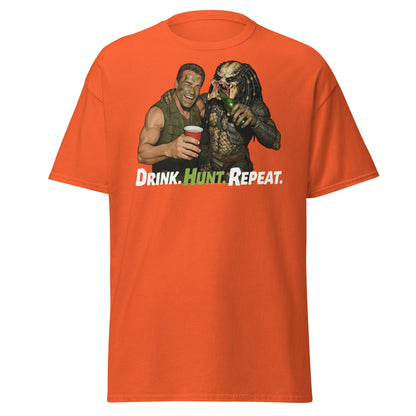 Drink Hunt Repeat T-Shirt | Funny Predator & Arnold Tee - Orange - T-Shirts Online