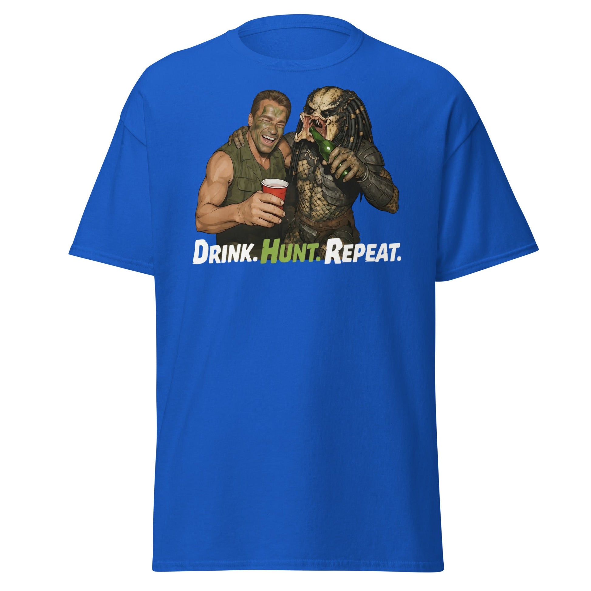 Drink Hunt Repeat T-Shirt | Funny Predator & Arnold Tee - Royal - T-Shirts Online