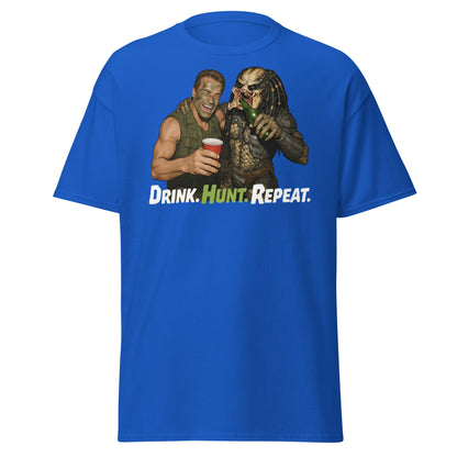 Drink Hunt Repeat T-Shirt | Funny Predator & Arnold Tee - Royal - T-Shirts Online