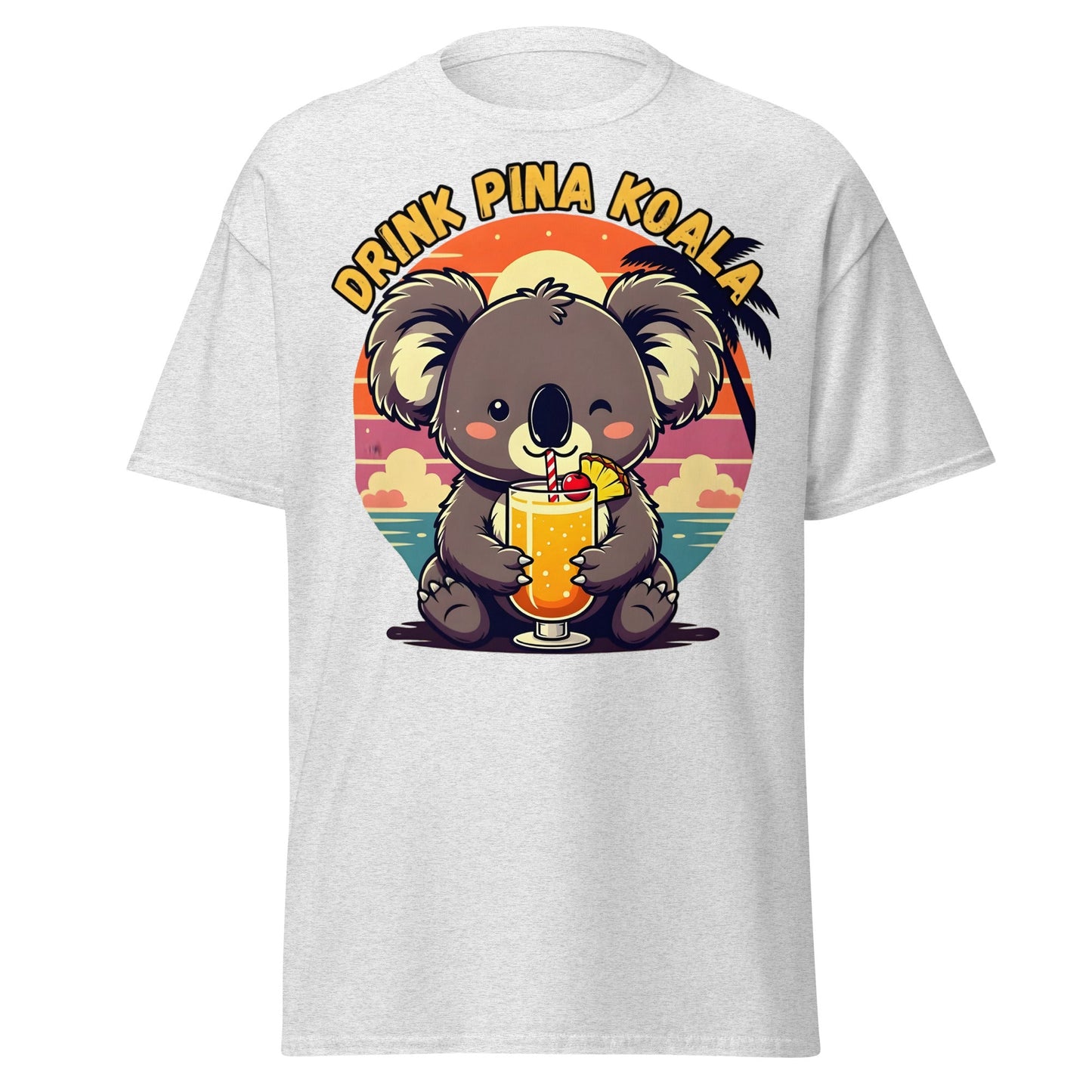 Drink Pina Koala T-Shirt - Cute Koala Pina Colada Tee - Ash - T-Shirts Online