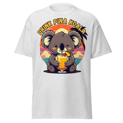 Drink Pina Koala T-Shirt - Cute Koala Pina Colada Tee - Ash - T-Shirts Online