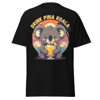 Drink Pina Koala T-Shirt - Cute Koala Pina Colada Tee - Black - T-Shirts Online