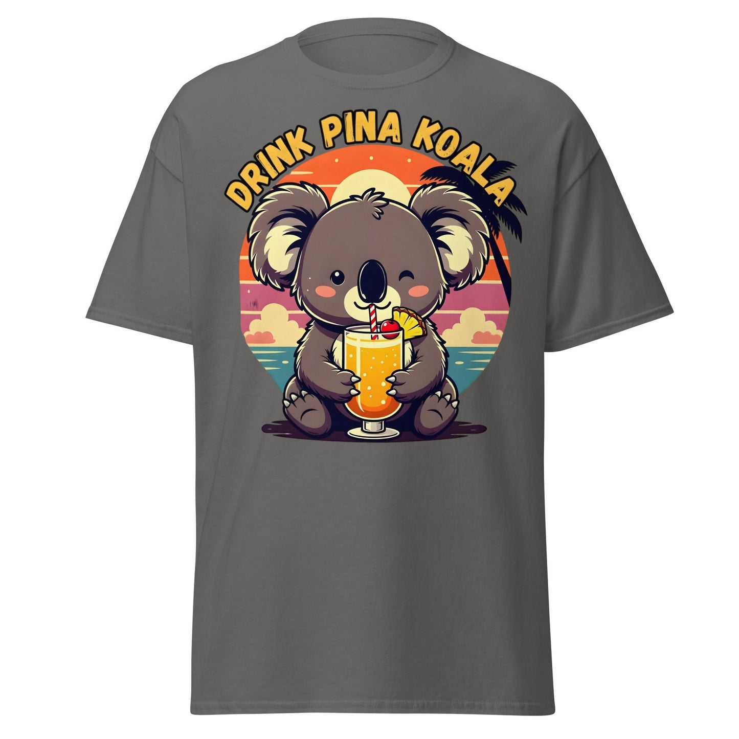 Drink Pina Koala T-Shirt - Cute Koala Pina Colada Tee - Charcoal - T-Shirts Online