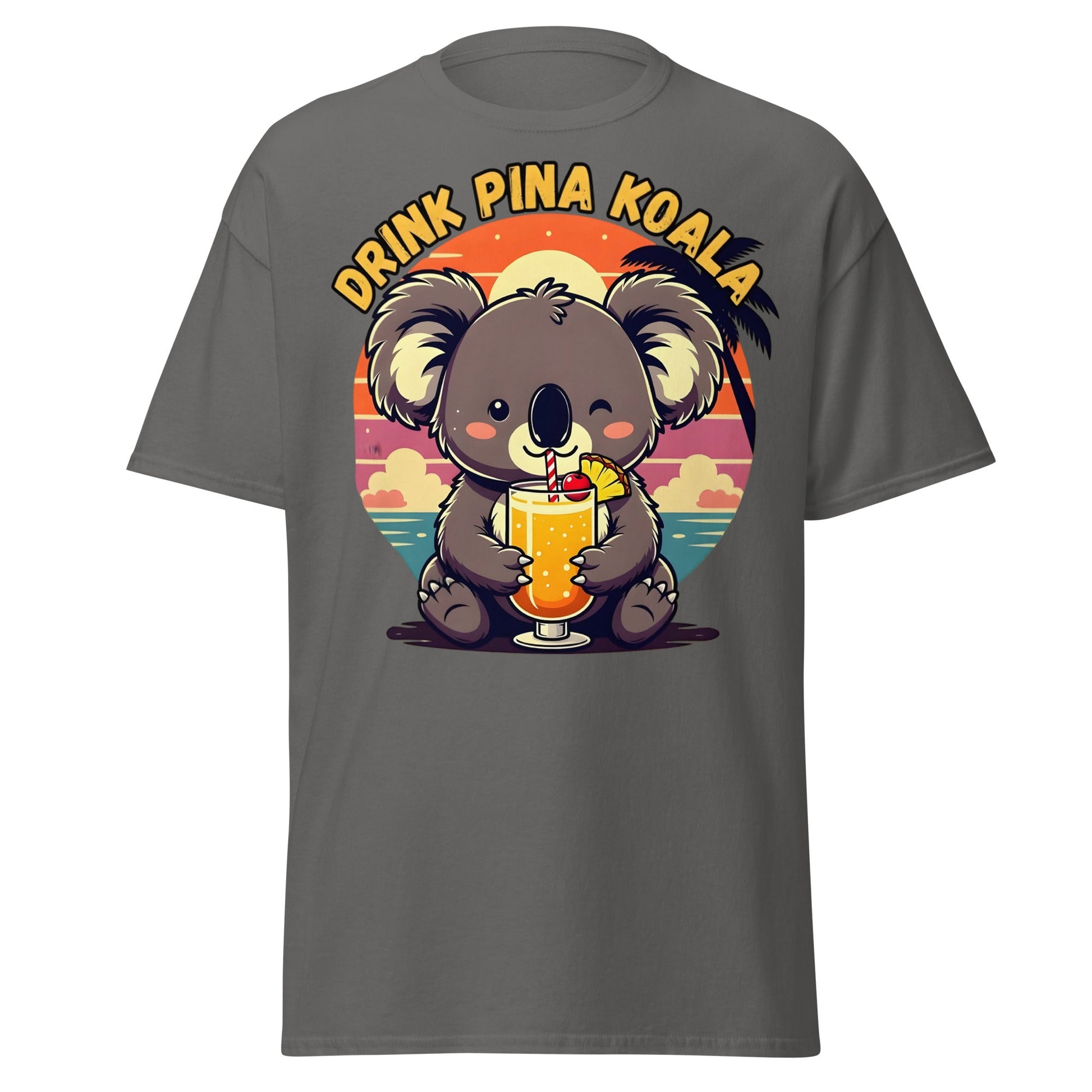 Drink Pina Koala T-Shirt - Cute Koala Pina Colada Tee - Charcoal - T-Shirts Online