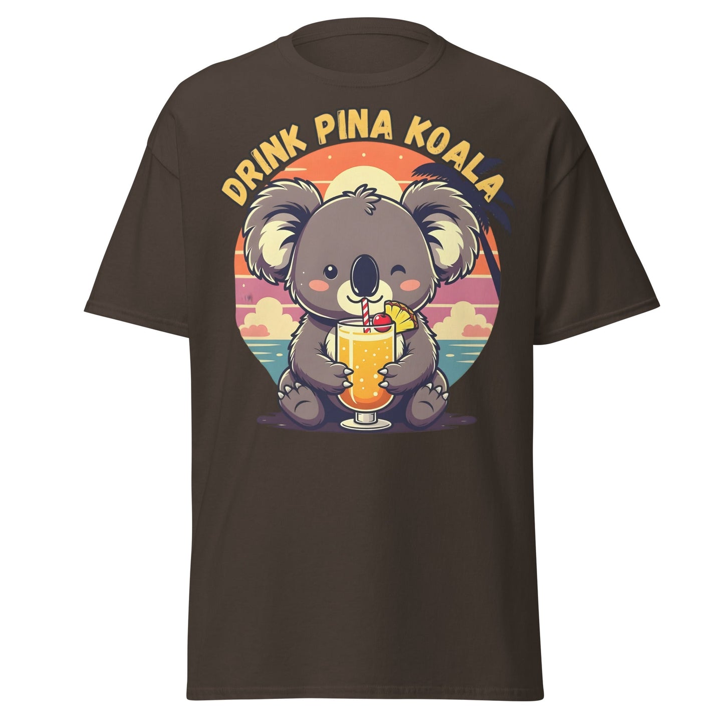 Drink Pina Koala T-Shirt - Cute Koala Pina Colada Tee - Dark Chocolate - T-Shirts Online