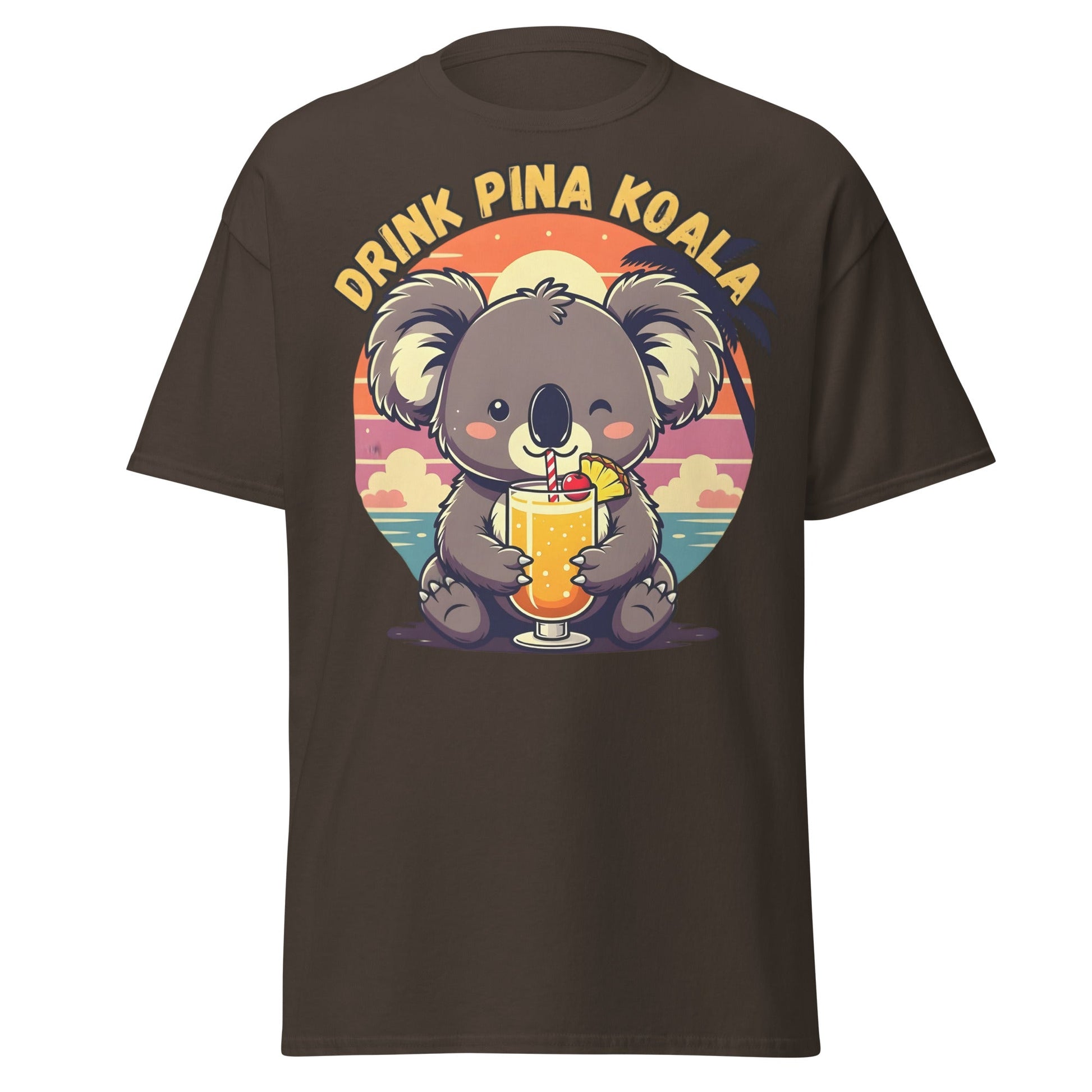 Drink Pina Koala T-Shirt - Cute Koala Pina Colada Tee - Dark Chocolate - T-Shirts Online