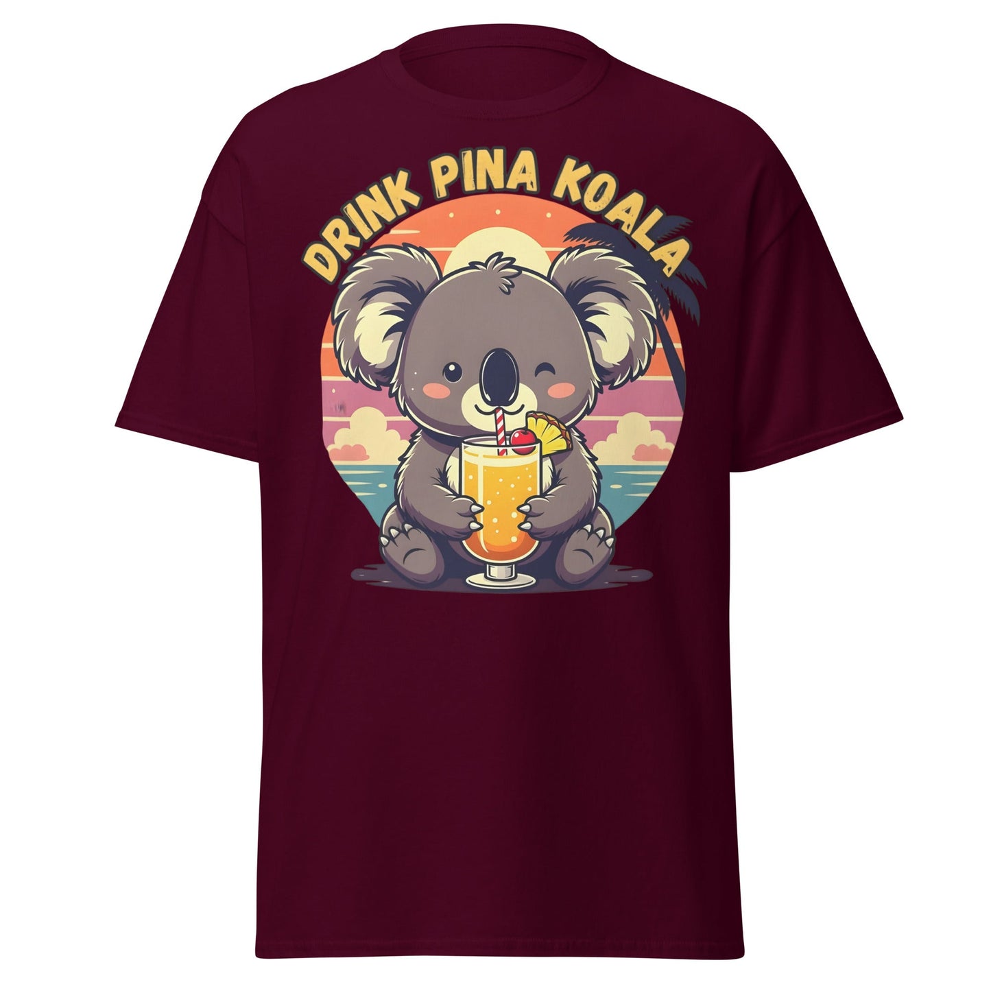Drink Pina Koala T-Shirt - Cute Koala Pina Colada Tee - Maroon - T-Shirts Online